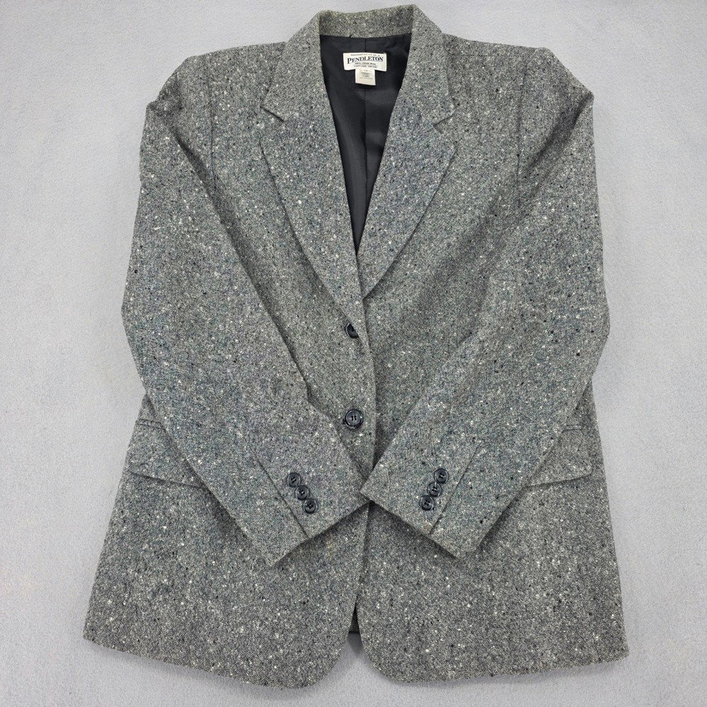 Pendleton Vintage Grey Donegal Tweed Wool Pant Suit Blazer Trousers Size 14 USA - Picture 2 of 14